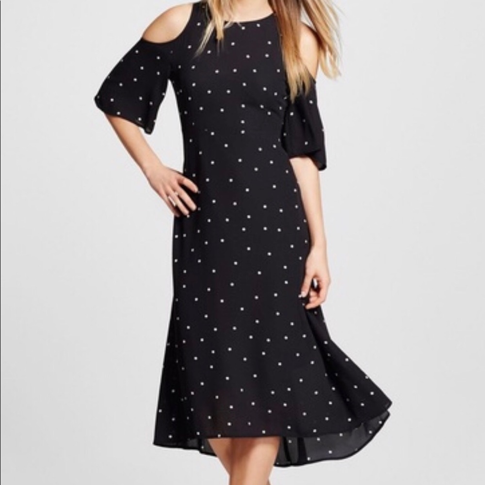 WHO WHAT WEAR • Black/White Polka Dot • MIDI DRESS